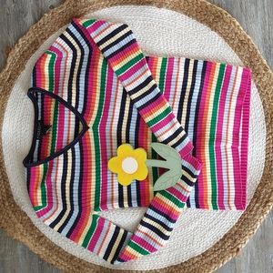 🌼 Rafaella Petites Bright Colorful Striped V-Neck 100% Cotton Sweater